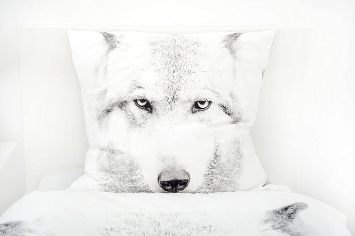 Klaus Herding GmbH Bettwäsche Set mit Wolf 135 x 200 cm 80 x 80 cm 100% Baumwolle
