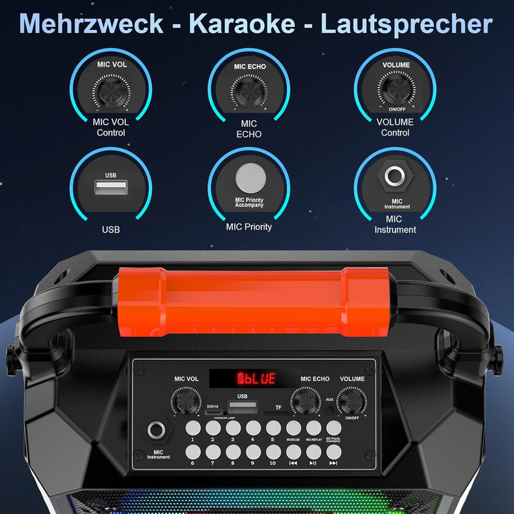JAUYXIAN Karaoke Machine mit 2 drahtlosen Mikrofones, Tragbaren Bluetooth Lautsprecher mit RGB-Licht