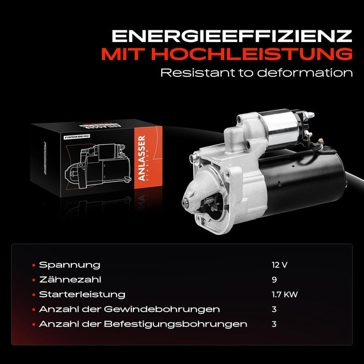 Frankberg Anlasser Starter 1,7KW Kompatibel mit Ducato 250 290 2.3L Diesel 2006-2014 Replace