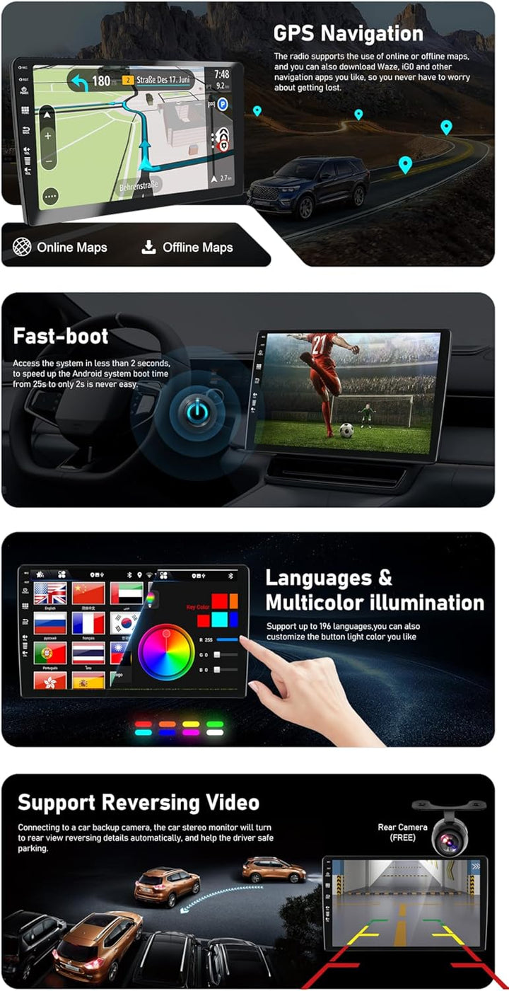 JOYX Android 10 Autoradio Passt für VW Passat/Golf/Skoda/Seat - GPS 2 Din - Rückfahrkamera Canbus KO
