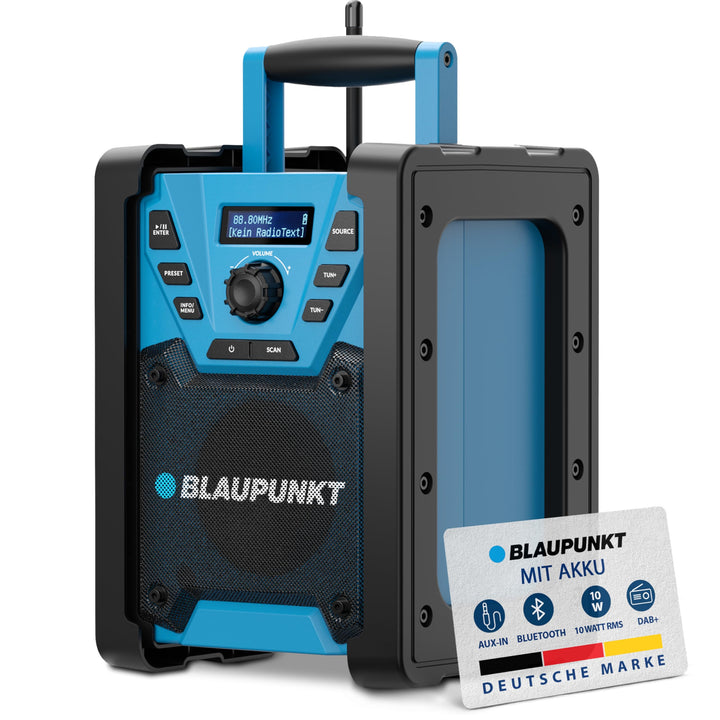 Blaupunkt BSR 300 Baustellenradio mit Akku – Tragbares Radio mit Bluetooth 5.3 robust (AUX-IN, 10 Wa