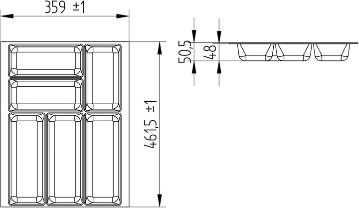 SO-BOX 2 Besteckkasten Breite 35,9 cm, Tiefe 46,2 cm mit anthraziter Kanvas-Struktur für Schubladen