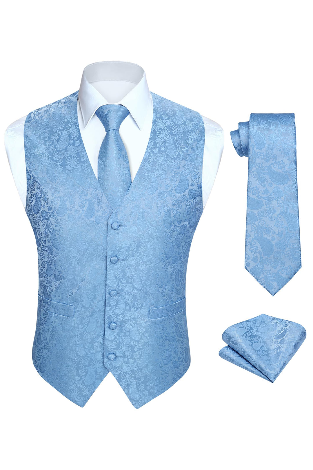 HISDERN Herren Weste Paisley Floral Jacquard Krawatte Einstecktuch Taschentuch Weste Anzug Set S Hel