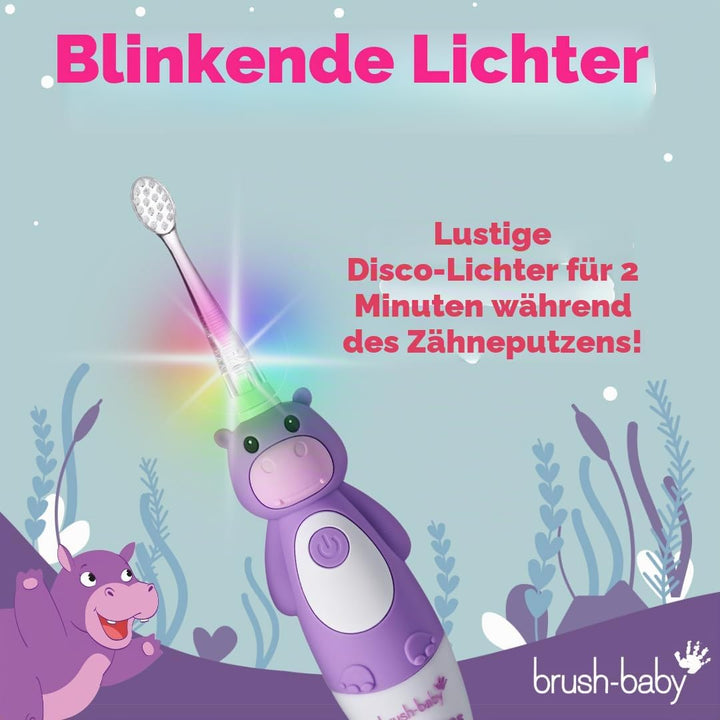 Brush-Baby WildOnes Kinder Elektrische Wiederaufladbare Zahnbürste, 1 Griff, 3 Bürstenköpfe, USB-Lad