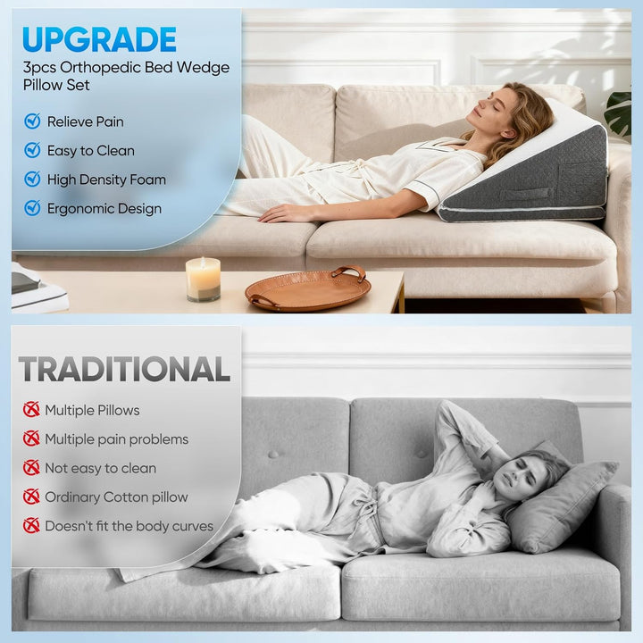 Keilkissen für Bett und Sofa, L50xB50xH26 Doppelte Lesekissen mit Waschbarem Bezug, Memory Schaum, b
