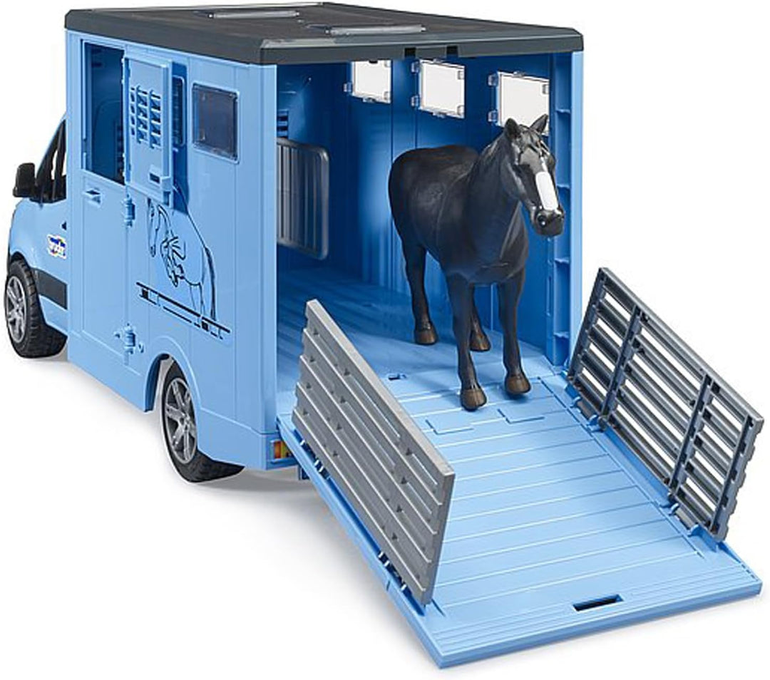 bruder 02674 - Mercedes-Benz Sprinter Tier-Transporter mit 1 Pferd - Bauernhof Landwirtschaft Pferde