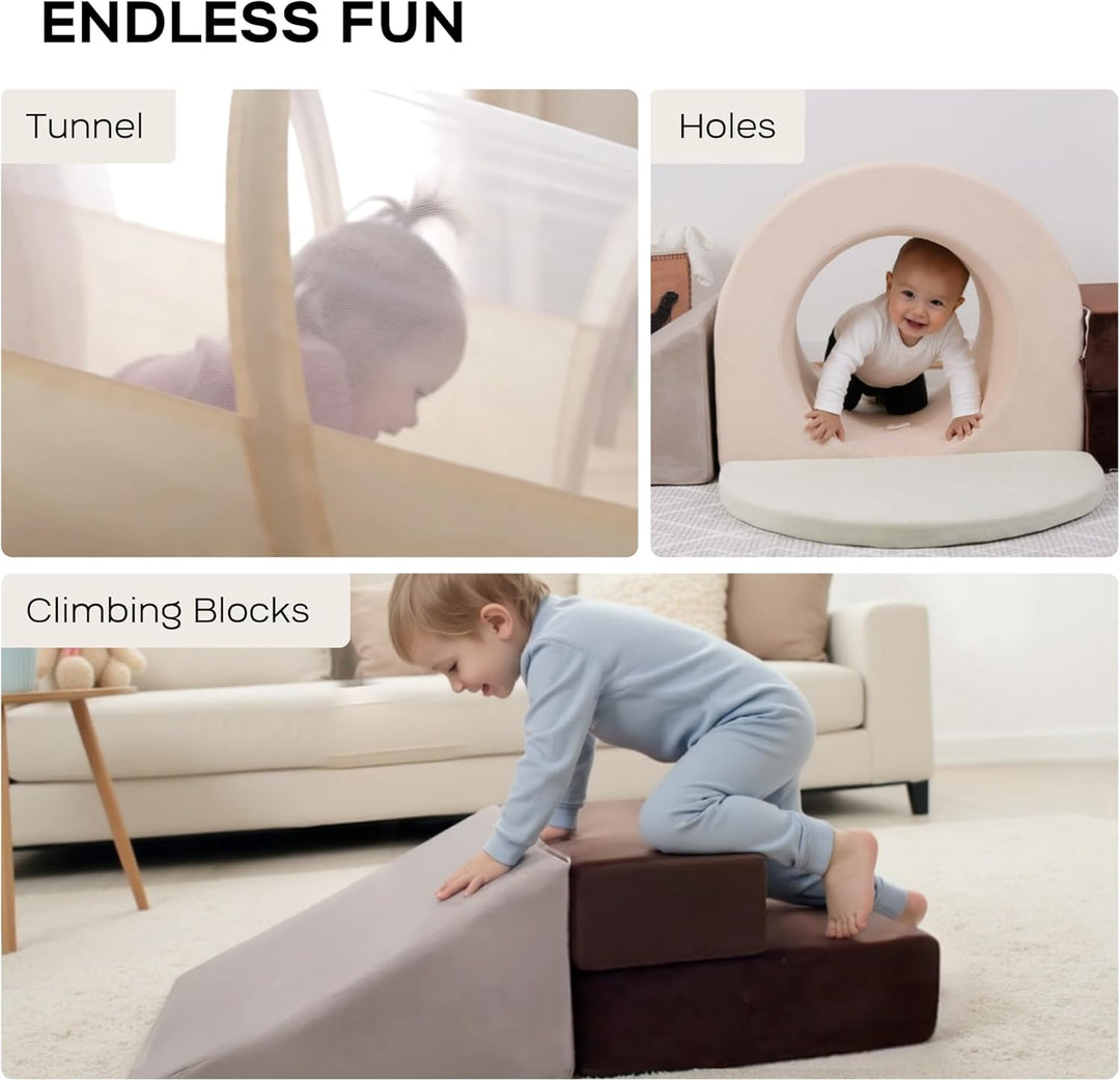 BanaSuper Schaumstoff Bausteine &amp; Spieltunnel Set | XXL Kletterblöcke und Krabbeltunnel für Kinder |