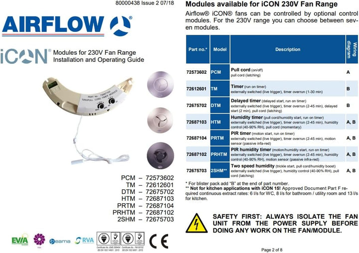 Airflow iCON PRHTM Plug-in-Bewegungssensor/Feuchtigkeits- und Timer-Modul für 230-V-Lüfter