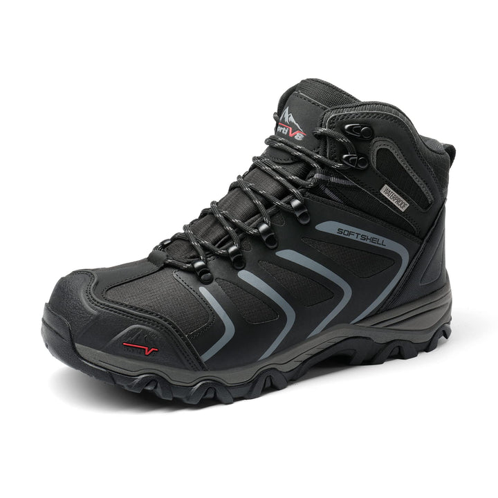 NORTIV 8 Herren-Wanderstiefel, wasserdichte Outdoor-Trekkingstiefel 41 EU Weit Schwarz, 41 EU Weit S