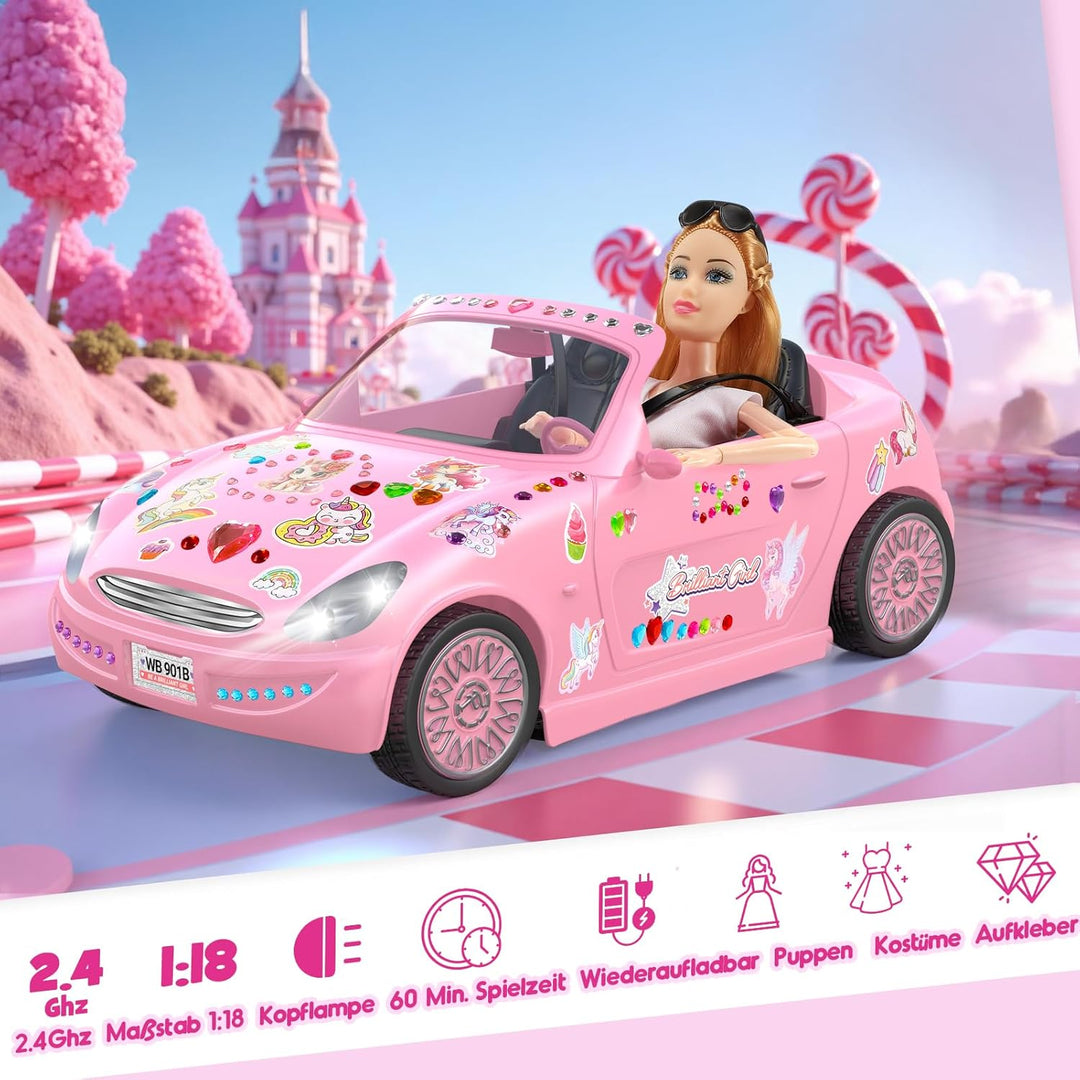HappyGoLucky Ferngesteuertes Auto für Mädchen ab 3 4 5 6 7 8 Jahre – RC Spielzeug mit Puppen &amp; 3 Out