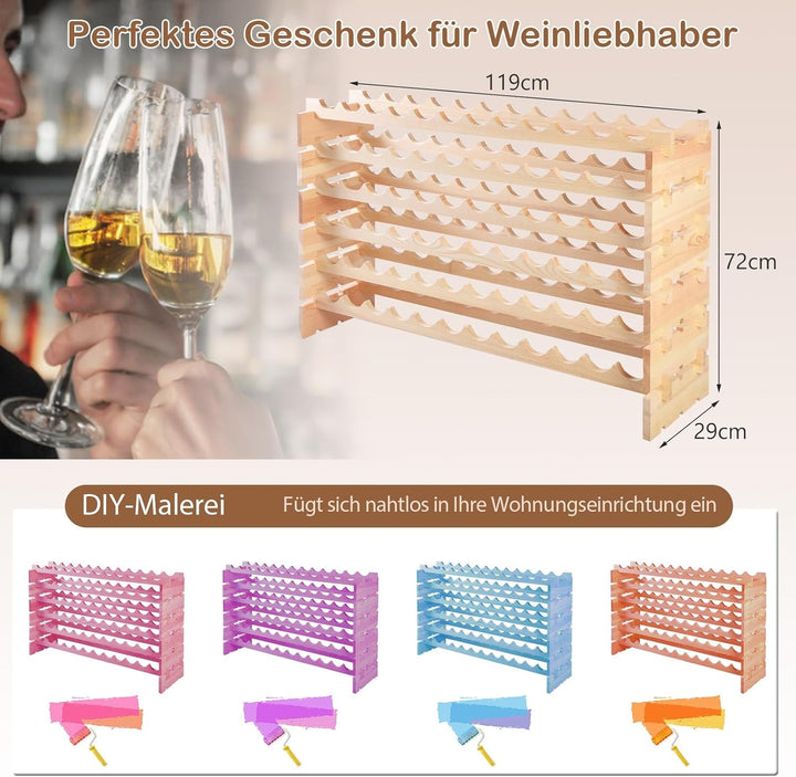 GIANTEX Weinregal Stapelbar Holz, Flaschenregal für 72 Flaschen, Weinschrank Weinständer mit 6 Ebene