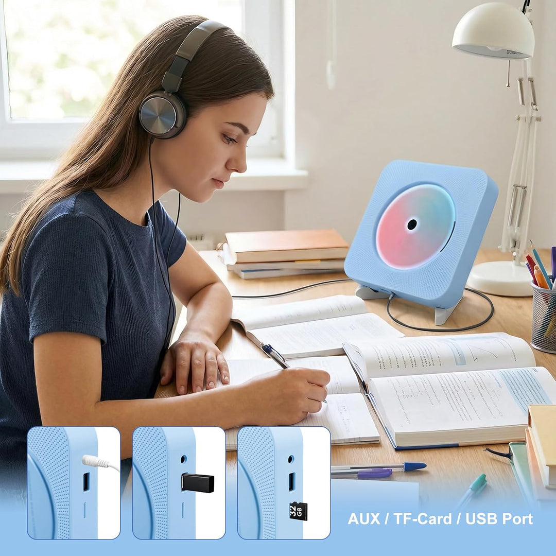 CD Spieler mit Bluetooth Wand und Tischmontage Multifunktional Tragbarer CD Player mit HiFi-Lautspre