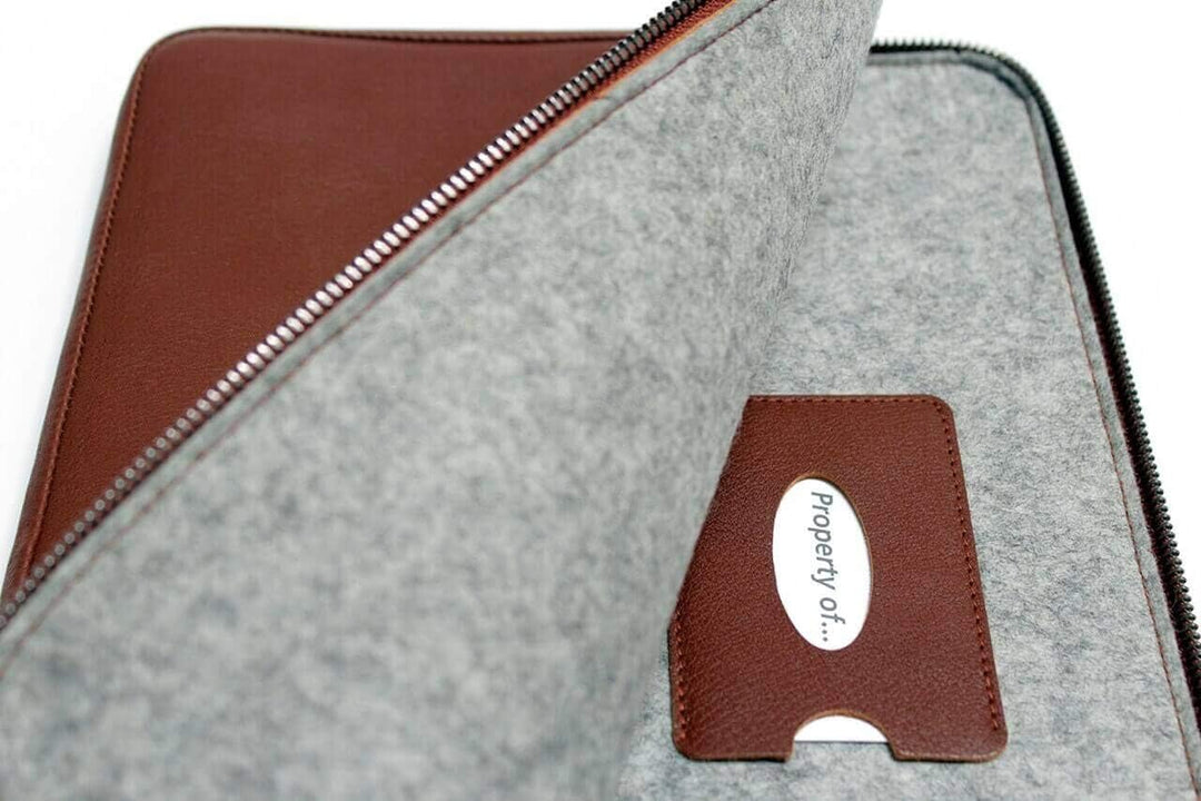 Pack & Smooch Für MacBook Pro 16 Hülle Pflanzlich Gegerbtes Leder Handmade in Germany Grau/Hellbraun