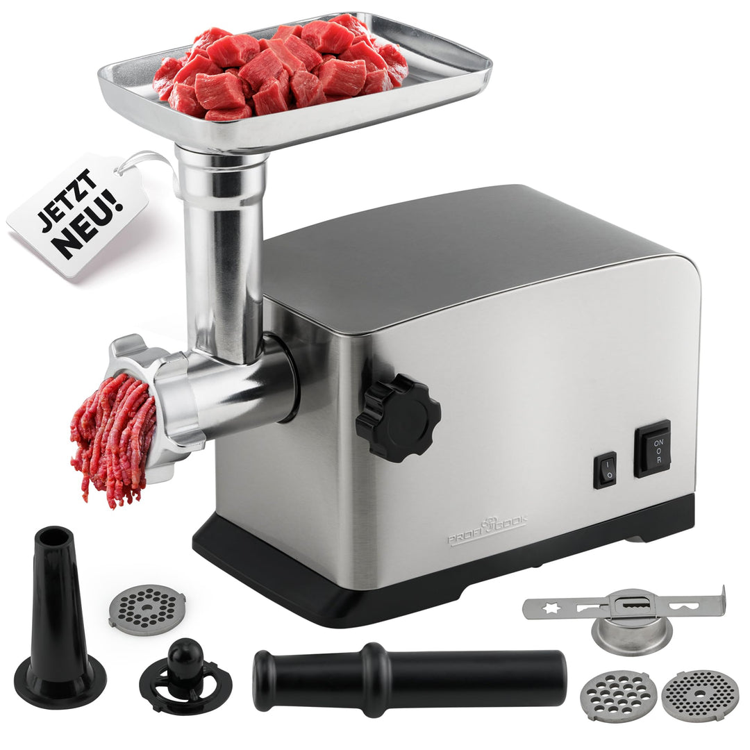 ProfiCook Fleischwolf 1200W | mit Aufsatz für Plätzchen/Spritzgebäck | Fleischwolf elektrisch | 3 Me