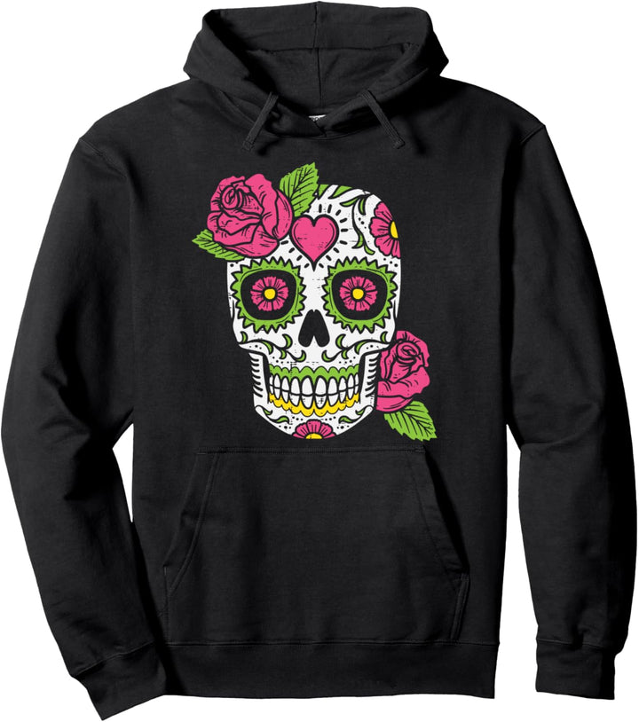 Rosa Rose Sugar Skull Dia De Los Muertos Mexikanischer Halloween Pullover Hoodie