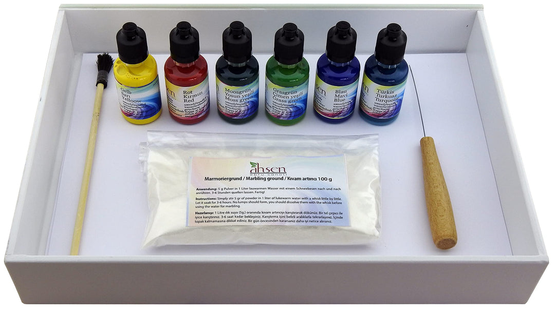 Easy Marmorierset A4 6 Farben Marmorierset (11 teilig) | Ebru-Marmorierungsset | Kolay Ebru Seti | S