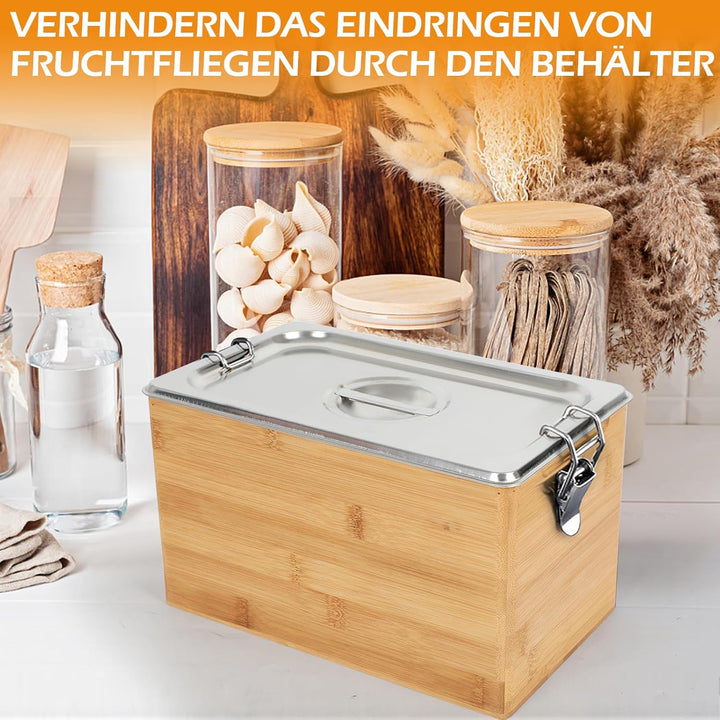 Komposteimer Küche, Edelstahl Biomülleimer Küche mit Deckel & Holzbox, Geruchsdicht, Spülmaschinenfe