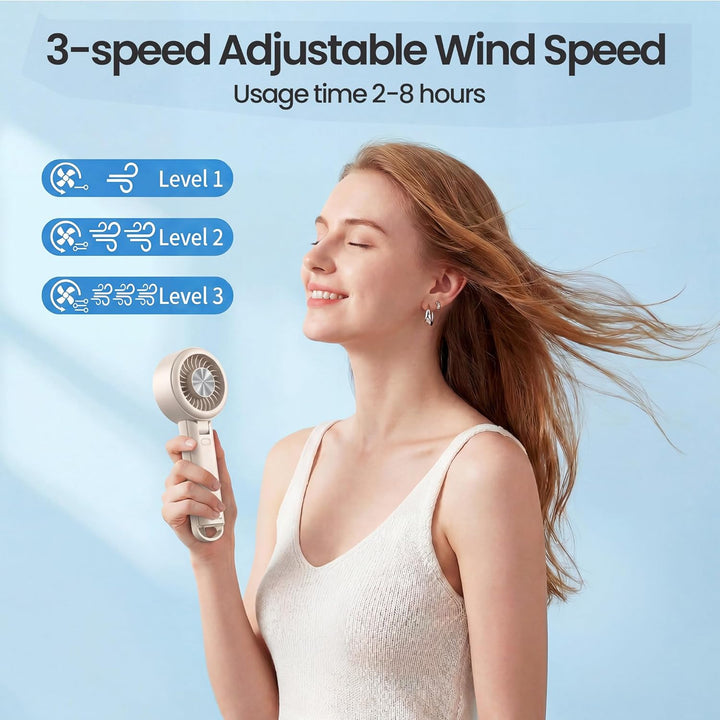 iEGrow Handventilator, Tragbarer USB Aufladbarer Mini Ventilator mit 3 Geschwindigkeitsstufen, Faltv