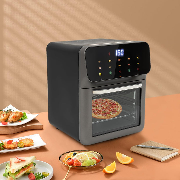 Minibackofen mit Umluft 13L, 1350 W, 60-Minuten-Timer, Auftauen&Warmhalten, Camping Mini Backofen mi