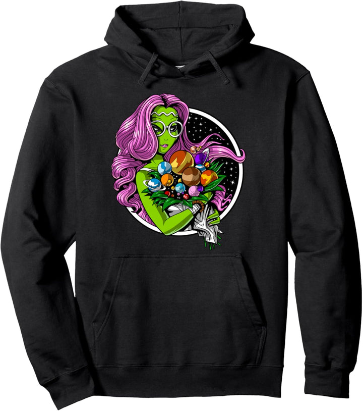 Weltraum Ausserirdische Alien Hippie Psychedelisches Damen Pullover Hoodie
