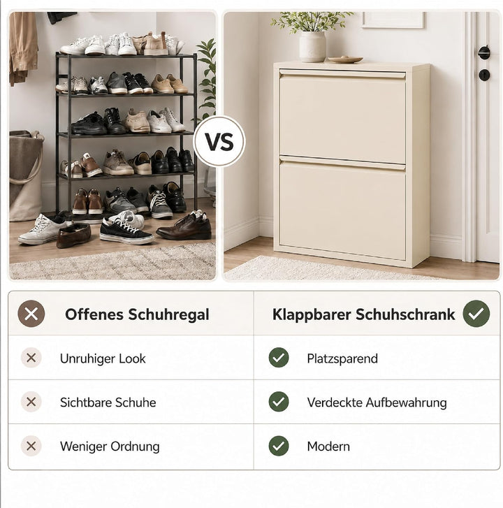 Schuhschrank Schmal, Metall Schuhkipper mit Magnet-Klappen, Schmaler Schuhschrank für Flur, Eingang