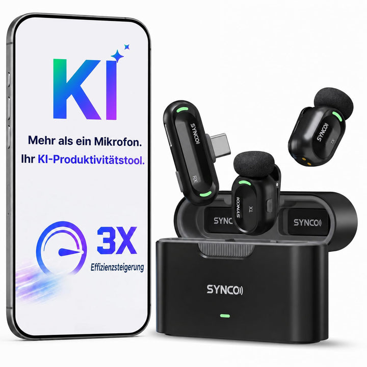 SYNCO SMICT KI Funkmikrofon für Android, Kabelloses Lavalier Mikrofon mit Echtzeit Übersetzung, AI A