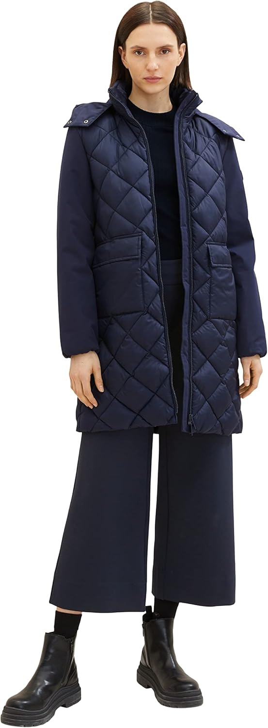 TOM TAILOR Damen 1036722 Steppmantel mit abnehmbarer Kapuze & Taschen (1er Pack) L 10668 - Sky Capta