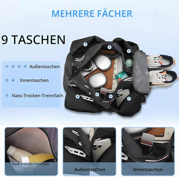 Sporttasche Damen Yogatasche Gross, Sporttasche Reisetasche mit Schuhfach &amp; Nassfach, Wasserdicht Tr