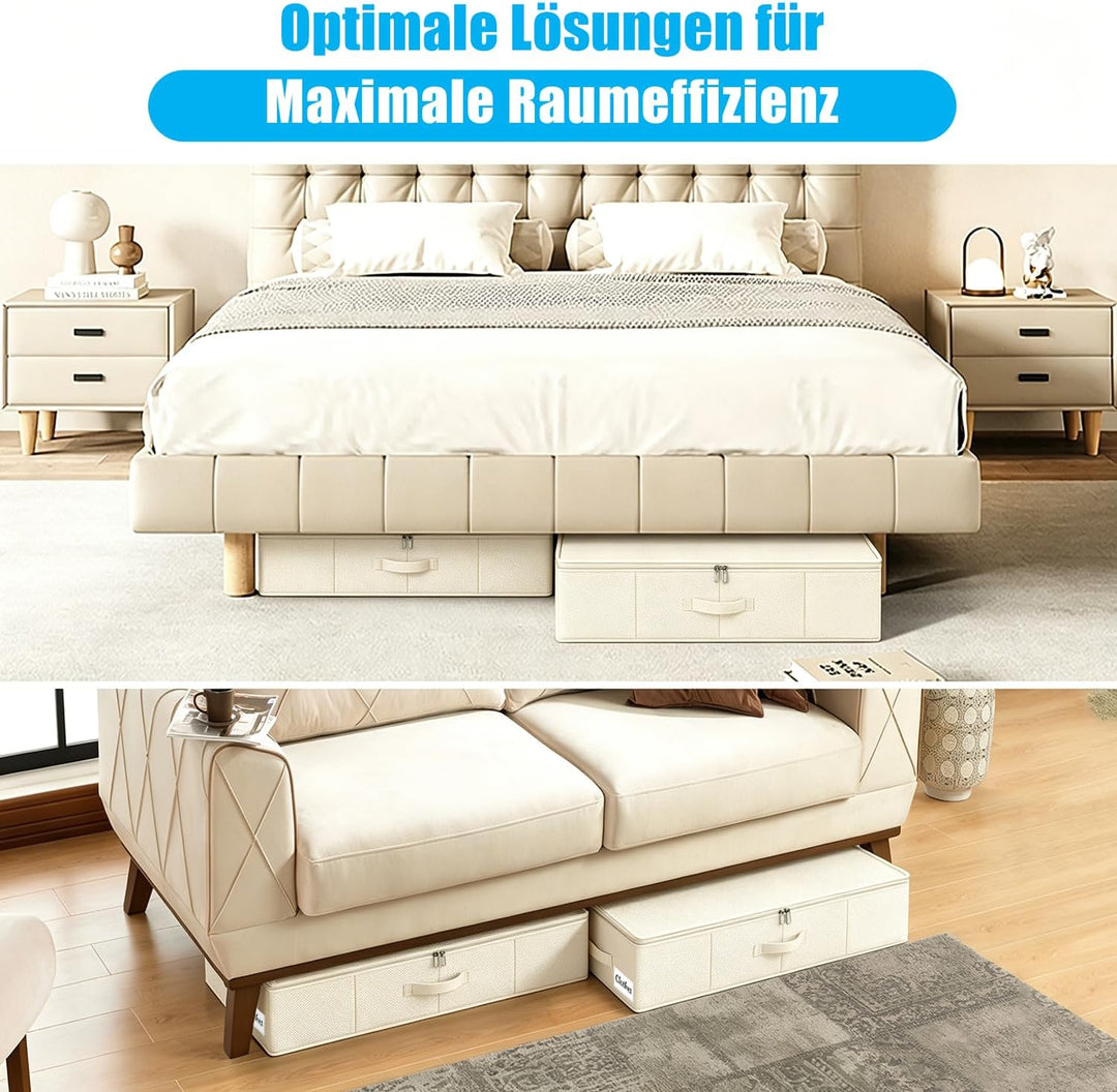 Unterbett Aufbewahrungsbox mit Deckel, 2 Stück Faltbar Unterbettkommode, Waschbar Kleideraufbewahrun