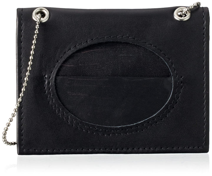 Ausweismappe Ovalfenster/Leder inkl. Metallkette/Prägung, Onsesize Schwarz Onsesize, Schwarz Onsesiz