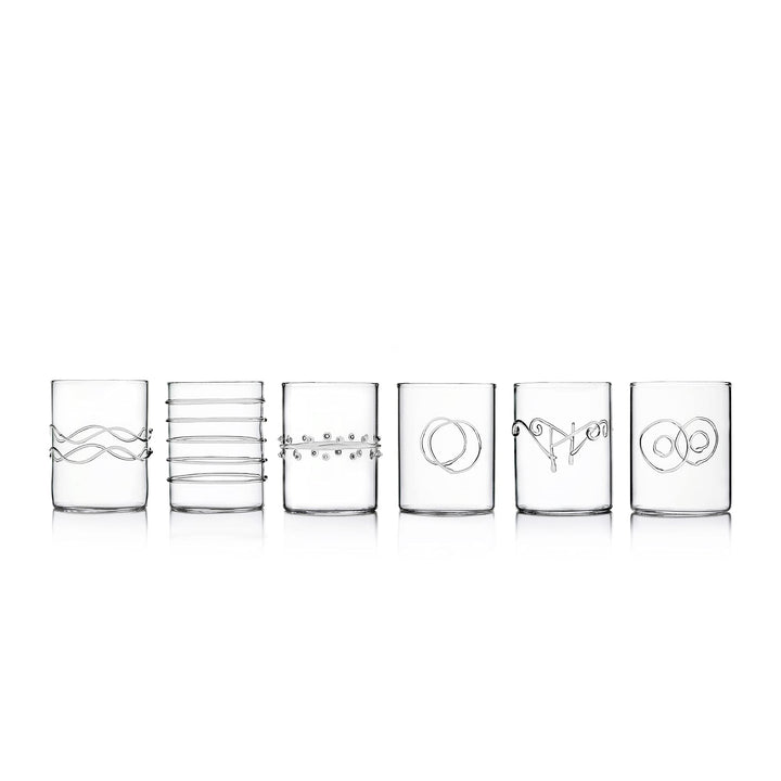 Deco Set aus 6 Wassergläsern mit transparenten Verzierungen