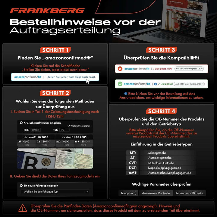Frankberg Antriebswelle Vorderachse Links Kompatibel mit B907 B910 Sprinter 3-T 211 214 2018-Heute S