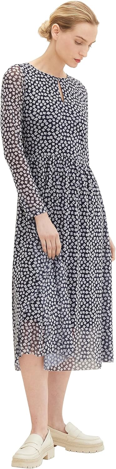TOM TAILOR Damen Mesh Kleid mit Muster 34 30350 - Navy Geometric Design, 34 30350 - Navy Geometric D