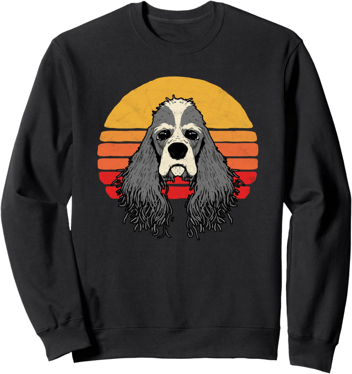 Funny Cute Spaniel & Vintage 80's Sun Graphic Sweatshirt