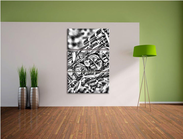 Pixxprint Saxophon als Leinwandbild | Grösse: 3 Teilig (120x80) | Wandbild| Kunstdruck | fertig besp