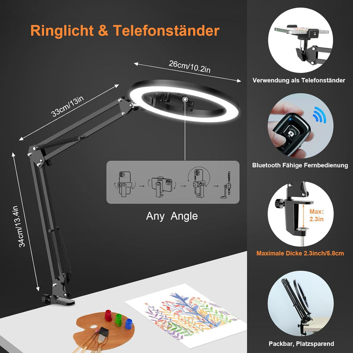 Evershop Ringlicht mit Stativ Handy Overhead,10” Ring Light mit Fernsteuerung Ringleuchte Flexibel S