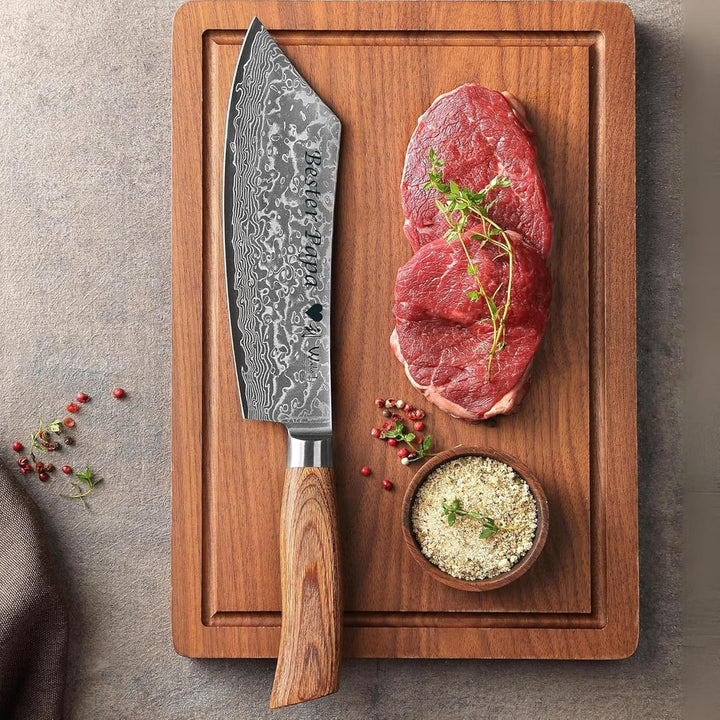 Wakoli EDIB Pro Damast Blockmesser mit Gravur – Personalisiertes BBQ-Messer, 20cm Klinge aus 67 Lage