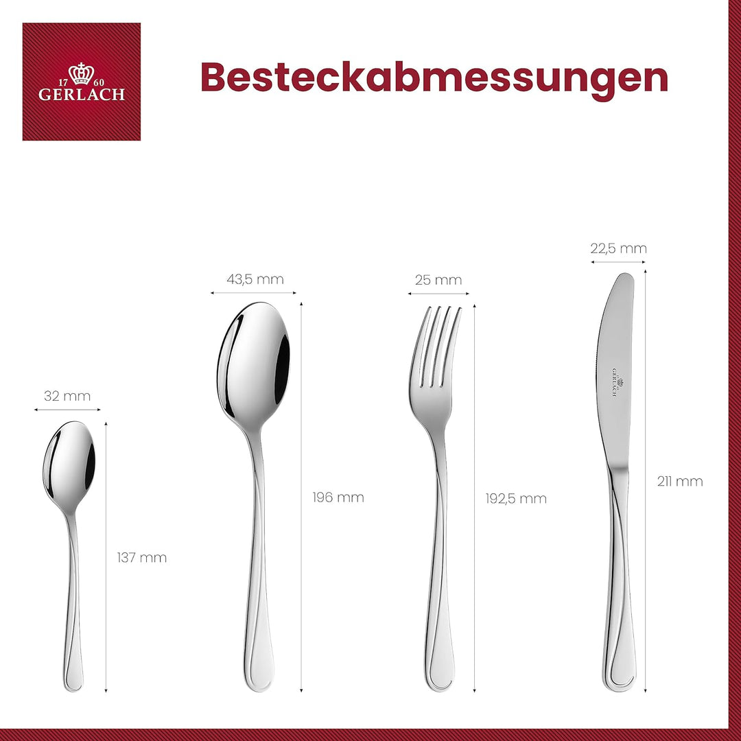 Gerlach Mango Besteck-Set 6 Personen Spülmaschinenfest Essbesteck Edelstahl Elegantes Besteck Messer