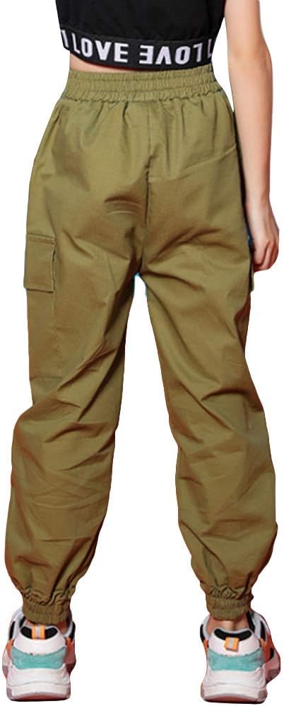 Kinder Cargo Hose Elastische Taille Jogger Hose für Jungen Mädchen Street Hip Hop Armee-grün 134-140