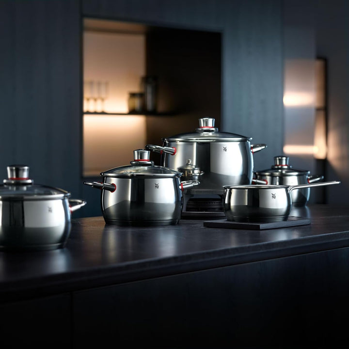 WMF Quality One Topfset Induktion 5-teilig, Kochtopf Set mit Glasdeckel, Cromargan Edelstahl poliert