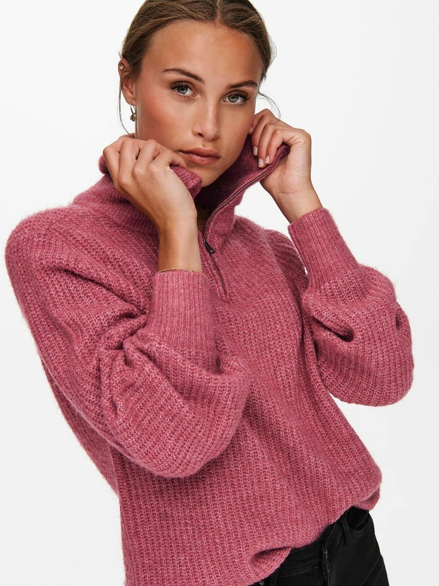 ONLY Damen Onlkarinna L/S Zip Ex KNT Pullover XS Mauvewood/Detail:w. Melange, XS Mauvewood/Detail:w.