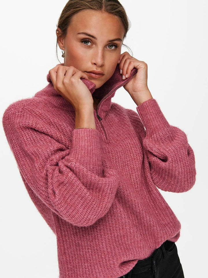ONLY Damen Onlkarinna L/S Zip Ex KNT Pullover XS Mauvewood/Detail:w. Melange, XS Mauvewood/Detail:w.