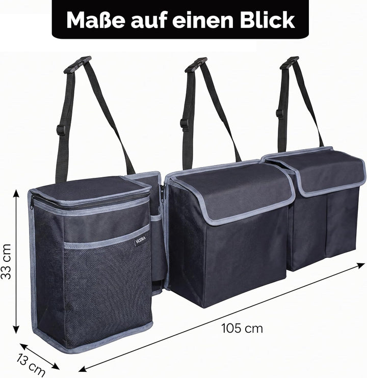 Vicera Auto Kofferraum Organizer mit Klett • Kofferraumtasche mit teilbaren Modulen und integrierter