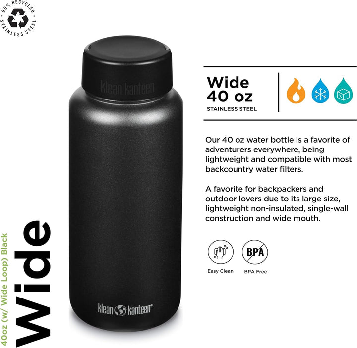 Klean Kanteen Unisex – Erwachsene Wide Schlaufenkappe, Black, One Size