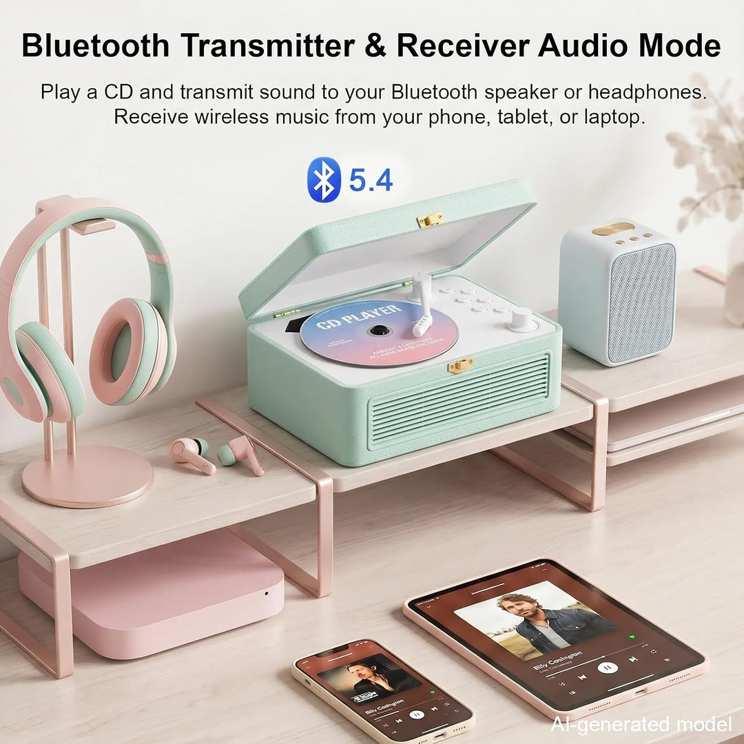 Gueray Tragbarer Bluetooth CD-Player mit Lautsprechern 3600mAh Wiederaufladbarer Vintage CD Spieler