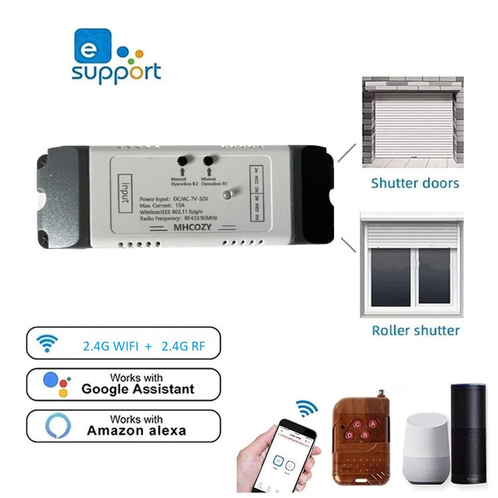 MHCOZY 2-Kanal WiFi RF Wireless Switch Relais, Inching Self-Locking Interlock Modus, Ewelink App Rem
