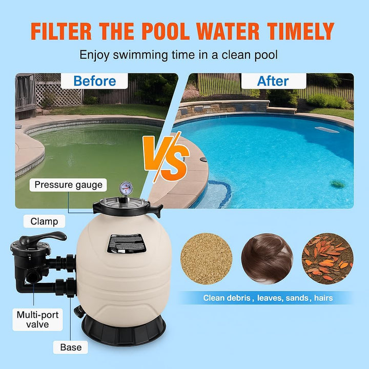 Flotide MFS17 HDPE Sand Filter - 425mm Diameter, 7000 L/H Max Flow, 37.5 m³ Pool Capacity, 0.14 m² F
