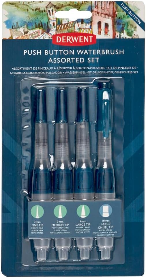 Derwent Push Button Waterbrush Assorted Set, multi, one size, 2305816 Set 4-teilig, Set 4-teilig