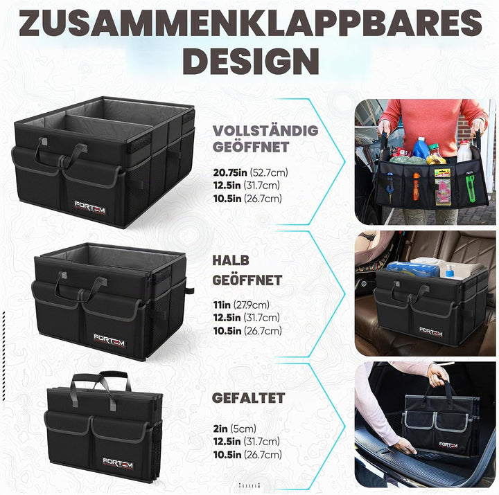 FORTEM Kofferraum Organizer SUV, Faltbare Auto Aufbewahrung, 600D Oxford, Rutschfeste Unterseite, Ve