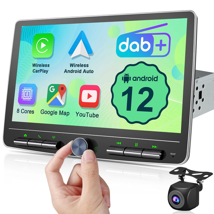 Android 12 Autoradio Wireless CarPlay Android Auto, 10.1 Zoll Bildschirm DAB+ Autoradio 1Din Car Pla